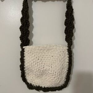 Handmade crochet granny square purse with green floral strap
